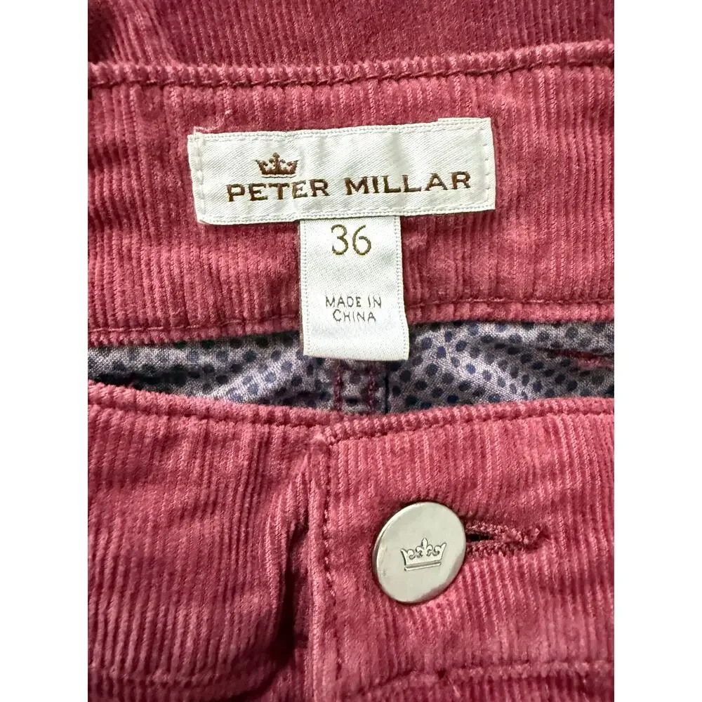 Peter Millar Men’s Corduroy Classic Fit Pants Burgundy Golf Luxury 5-pocket  36
